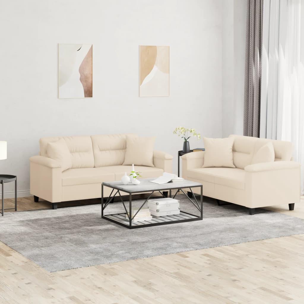 Sofasæt 2 dele med puder mikrofiberstof beige billede