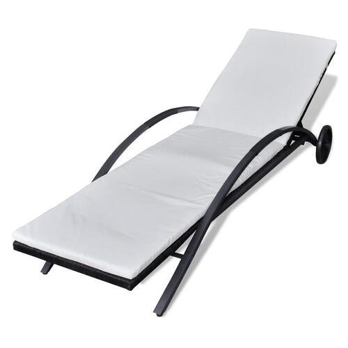 Liggestol med hynde & hjul polyrattan sort