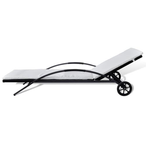 Liggestol med hynde & hjul polyrattan sort