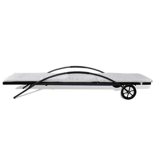 Liggestol med hynde & hjul polyrattan sort