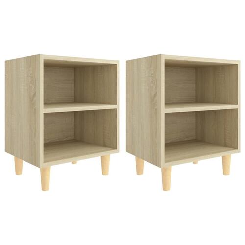 Sengeskabe m. massive træben 2 stk. 40x30x50 cm sonoma-eg