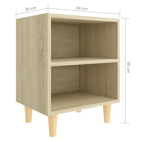 Sengeskabe m. massive træben 2 stk. 40x30x50 cm sonoma-eg