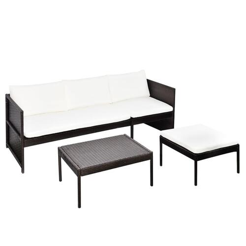Haveloungesæt 3 dele med hynder polyrattan brun