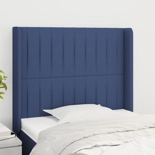 Sengegavl med kanter 93x16x118/128 cm stof blå