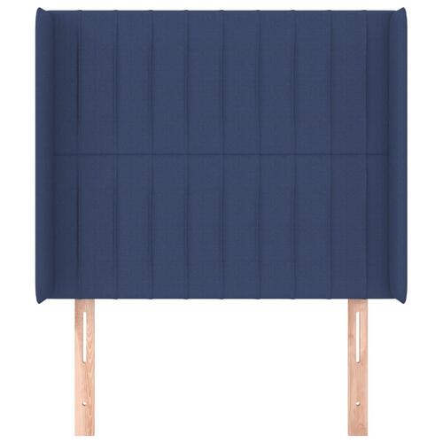 Sengegavl med kanter 93x16x118/128 cm stof blå