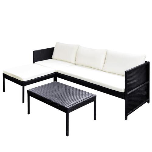 Loungesæt til haven 3 dele med hynder polyrattan sort