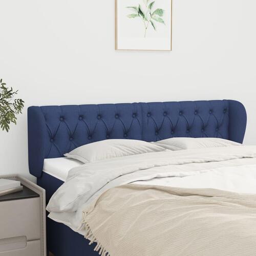 Sengegavl med kanter 147x23x78/88 cm stof blå
