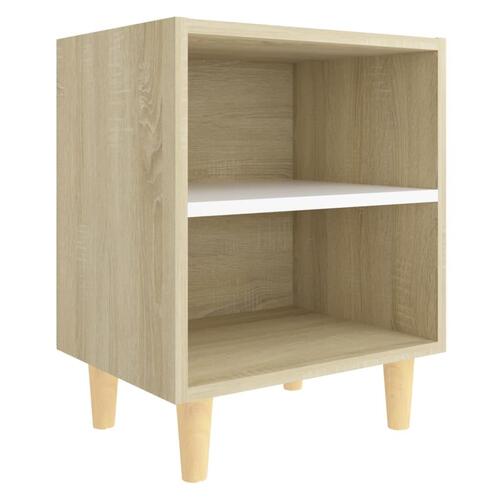 Sengeskab med ben i massivt træ 40x30x50 cm sonoma-eg og hvid