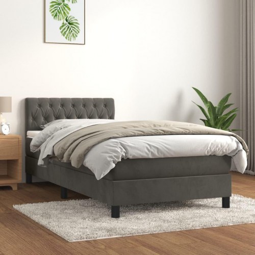 Kontinentalseng med madras 90x190 cm - fløjl, mørkegrå