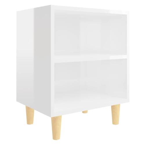 Sengeskab med massive træben 40x30x50 cm hvid højglans