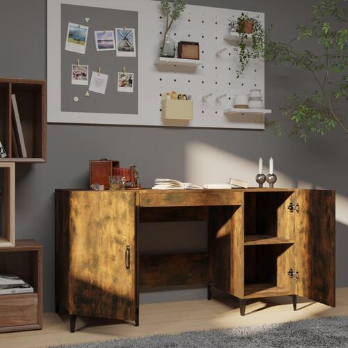 Skrivebord 140x50x75 cm konstrueret træ røget egetræsfarve