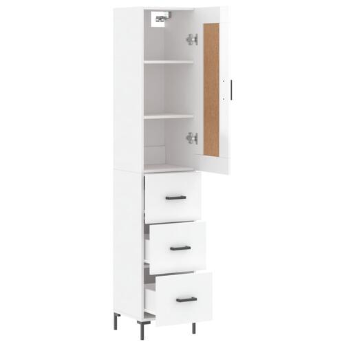 Skab 34,5x34x180 cm konstrueret træ hvid højglans