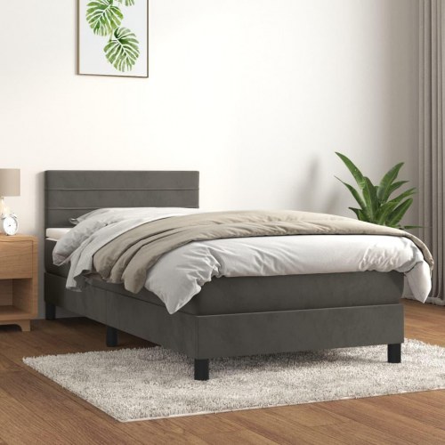 Kontinentalseng med madras 90x190 cm - fløjl, mørkegrå