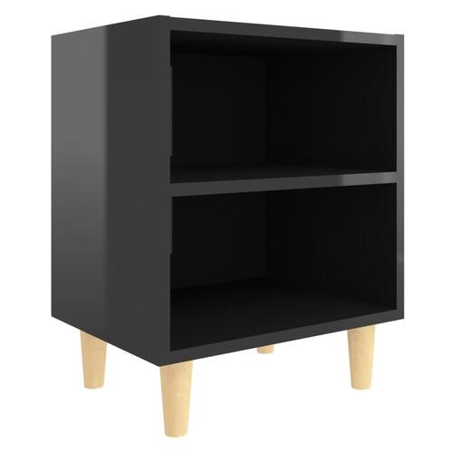Sengeskabe 2 stk. m. massive træben 40x30x50 cm sort højglans