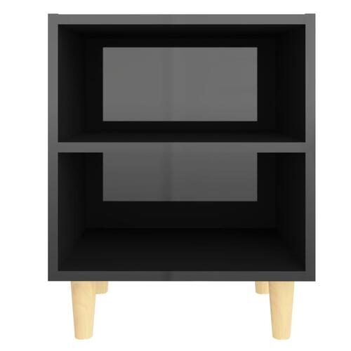 Sengeskabe 2 stk. m. massive træben 40x30x50 cm sort højglans