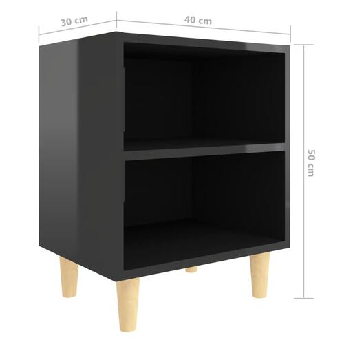Sengeskabe 2 stk. m. massive træben 40x30x50 cm sort højglans