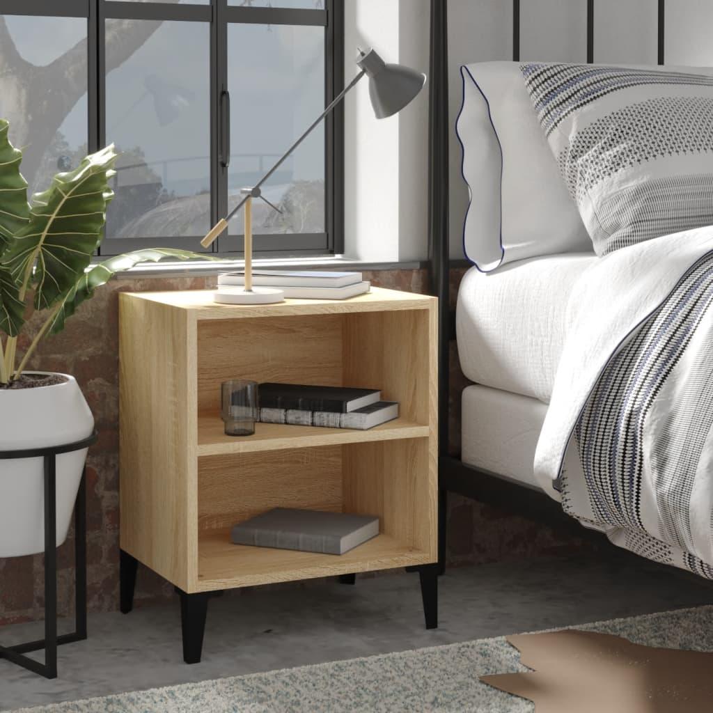 Sengeborde 2 stk. med metalben 40x30x50 cm sonoma-eg