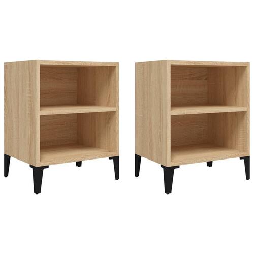 Sengeborde 2 stk. med metalben 40x30x50 cm sonoma-eg