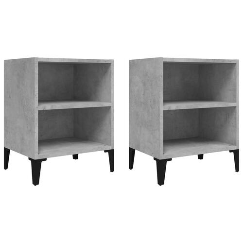 Sengeborde 2 stk. med metalben 40x30x50 cm betongrå