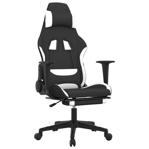 Gamingstol med massagefunktion + fodstøtte stof sort og hvid