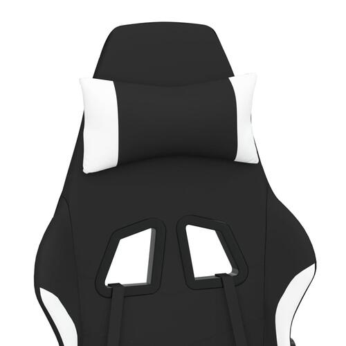 Gamingstol med massagefunktion + fodstøtte stof sort og hvid