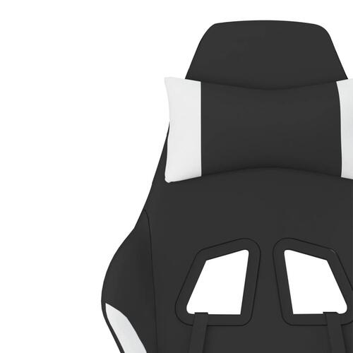 Gamingstol med massagefunktion + fodstøtte stof sort og hvid