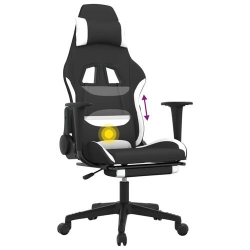 Gamingstol med massagefunktion + fodstøtte stof sort og hvid