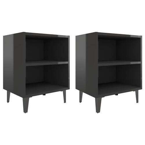 Sengeborde 2 stk. med metalben 40x30x50 sort højglans