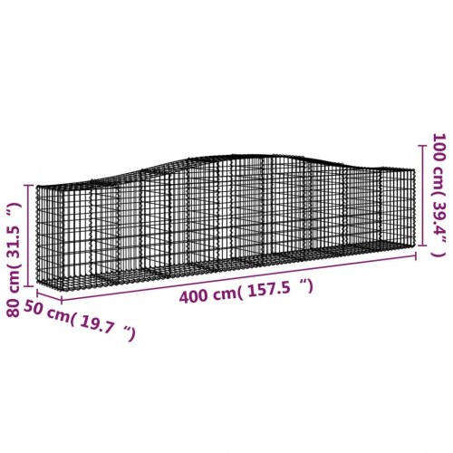 Buede gabionkurve - 5 stk. 400 × 50 × 80/100 cm i galvaniseret jern