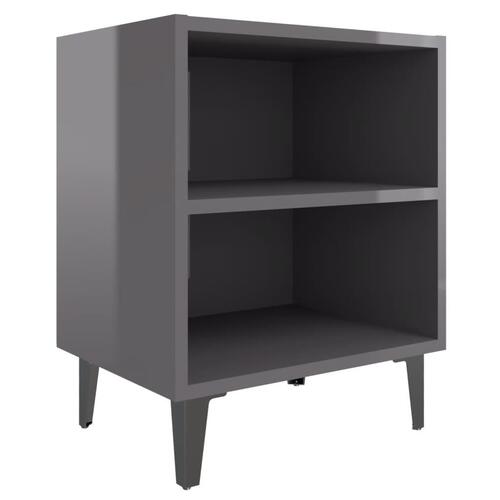 Sengebord med metalben 40x30x50 cm grå højglans