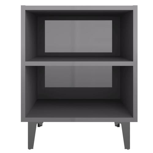 Sengebord med metalben 40x30x50 cm grå højglans