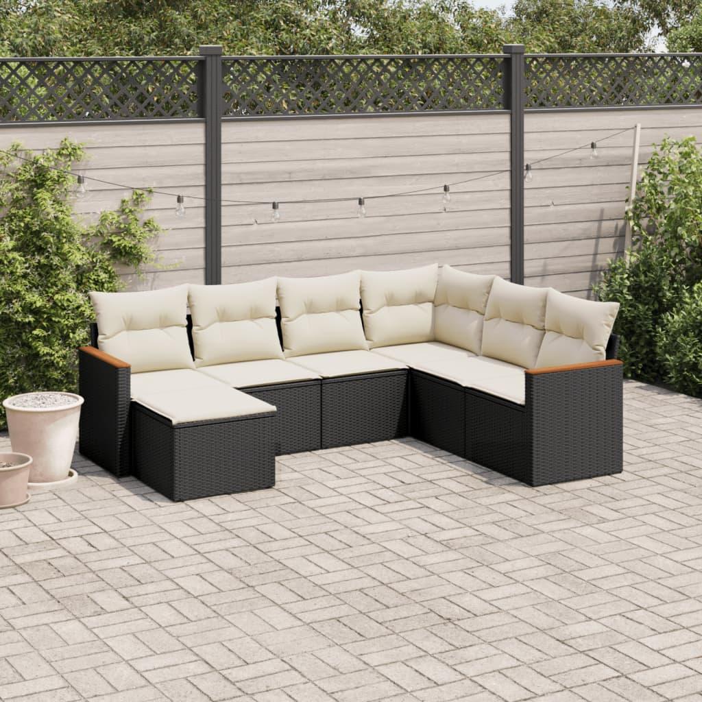 Sofasæt til haven 7 dele med hynder polyrattan sort billede