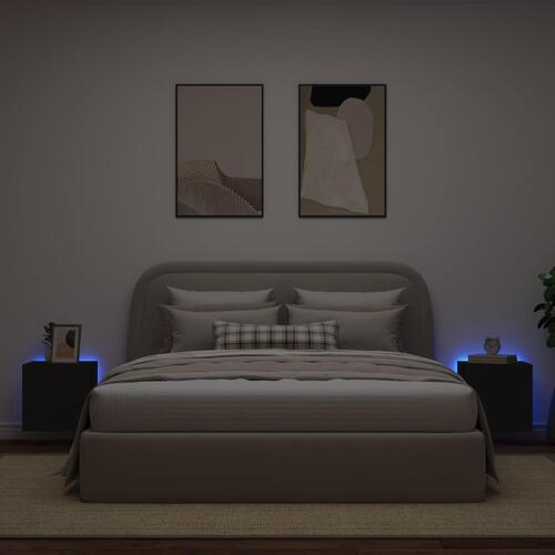 Væghængte tv-borde 2 stk. med LED-lys 40,5x35x40 cm sort
