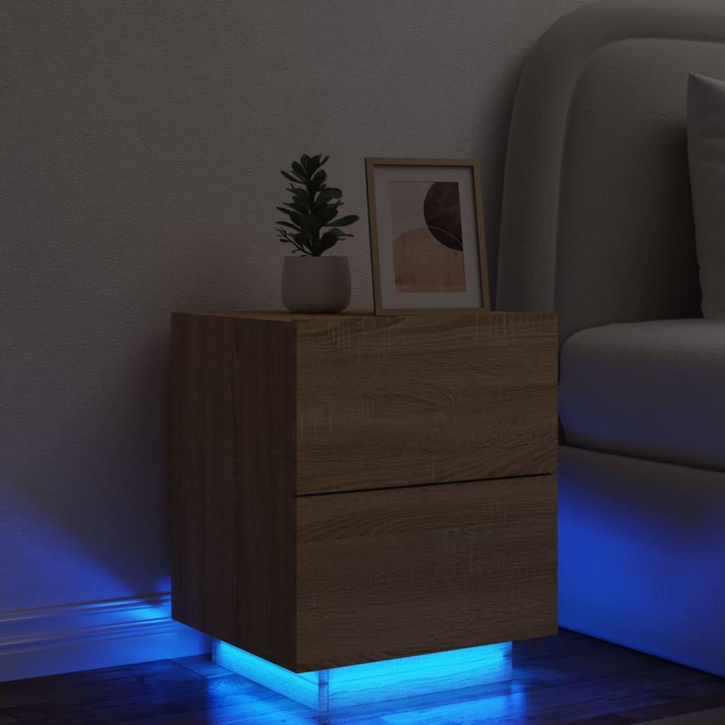 Sengebord med LED-lys konstrueret træ sonoma-eg