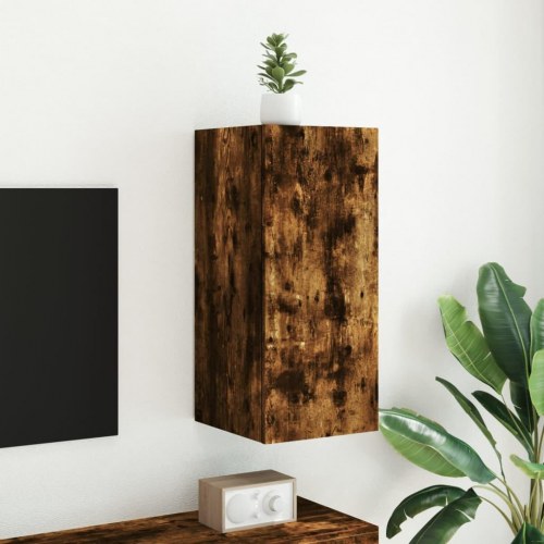 Væghængt tv-bord med LED-lys 30,5x35x70 cm røget egetræsfarve