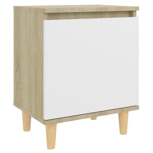 Sengeskab med massive træben 40x30x50 cm sonoma-eg og hvid