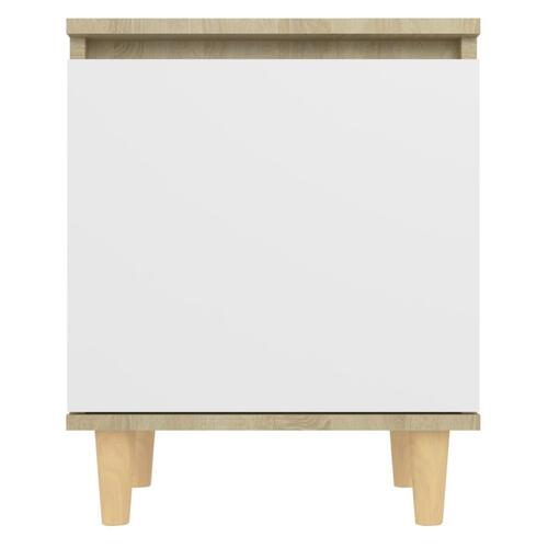 Sengeskab med massive træben 40x30x50 cm sonoma-eg og hvid