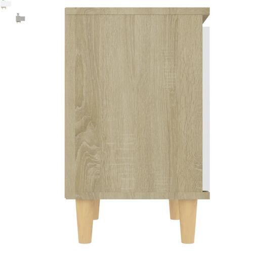 Sengeskab med massive træben 40x30x50 cm sonoma-eg og hvid