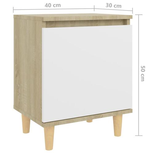 Sengeskab med massive træben 40x30x50 cm sonoma-eg og hvid