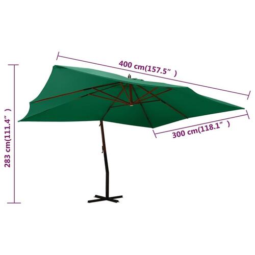 Hængeparasol med træstang 400x300 cm grøn