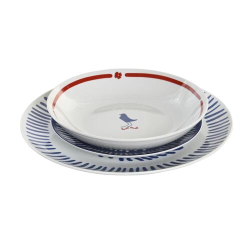 Spisestel Blå Hvid Rød Porcelæn Middelhavet 18 Dele 27 x 27 x 3 cm