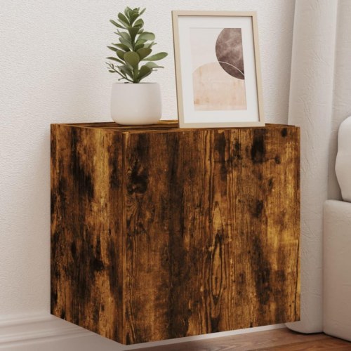 Væghængt tv-bord med LED-lys 40,5 x 35 x 40 cm - røget egetræsfarve
