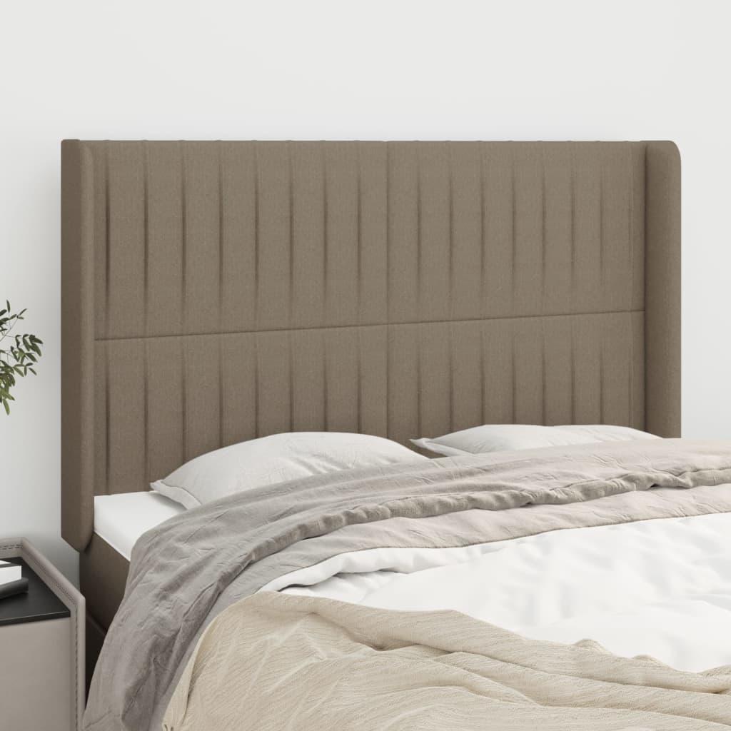 Sengegavl med kanter 147x16x118/128 cm stof gråbrun billede