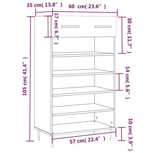 Skoreol 60x35x105 cm konstrueret træ røget egetræsfarve