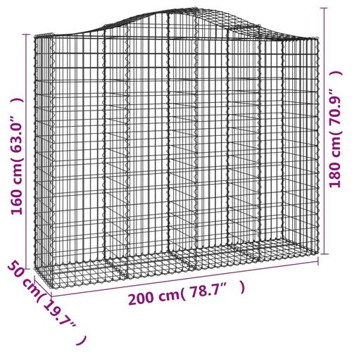 Buede gabionkurve 9 stk. 200x50x160/180 cm galvaniseret jern