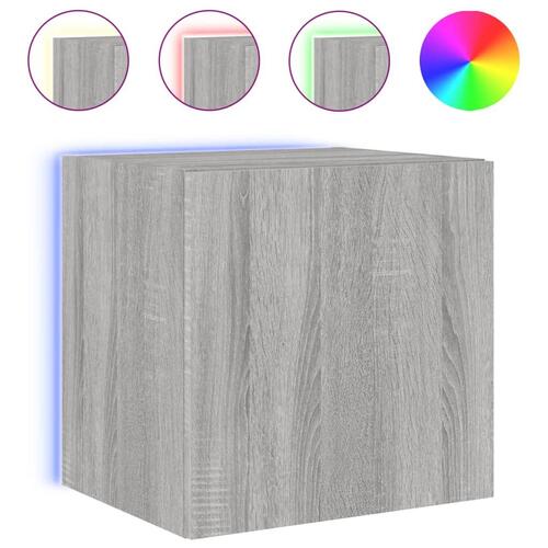 Væghængt tv-bord med LED-lys 40,5x35x40 cm grå sonoma-eg