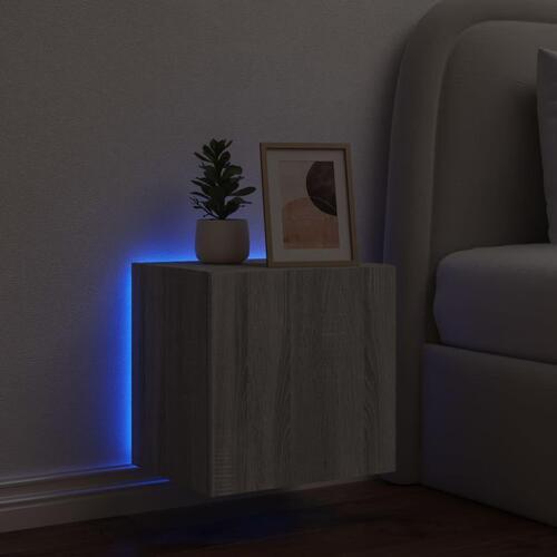 Væghængt tv-bord med LED-lys 40,5x35x40 cm grå sonoma-eg