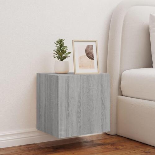 Væghængt tv-bord med LED-lys 40,5x35x40 cm grå sonoma-eg