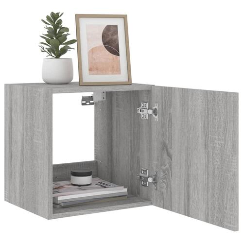 Væghængt tv-bord med LED-lys 40,5x35x40 cm grå sonoma-eg