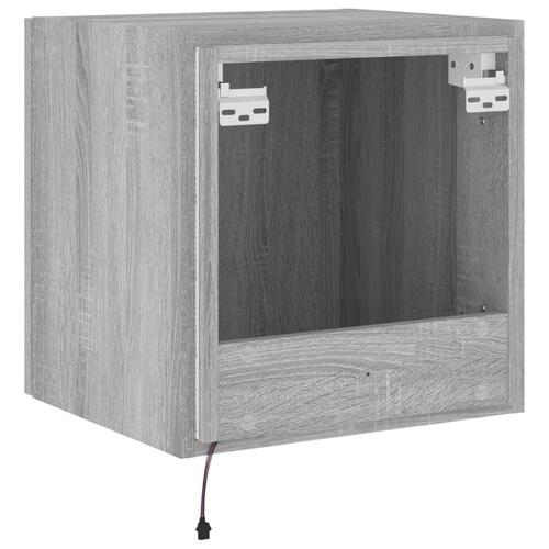 Væghængt tv-bord med LED-lys 40,5x35x40 cm grå sonoma-eg